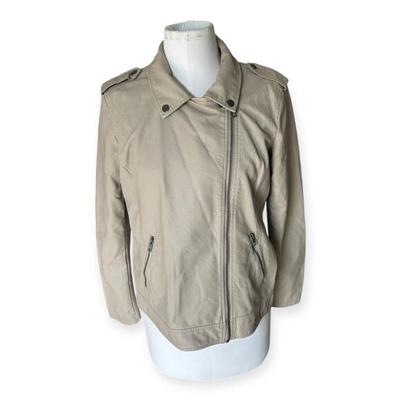 NEW Style & Co Women's Faux Leather Moto Jacket Beige Off White size M Edgy - Picture 4 of 11
